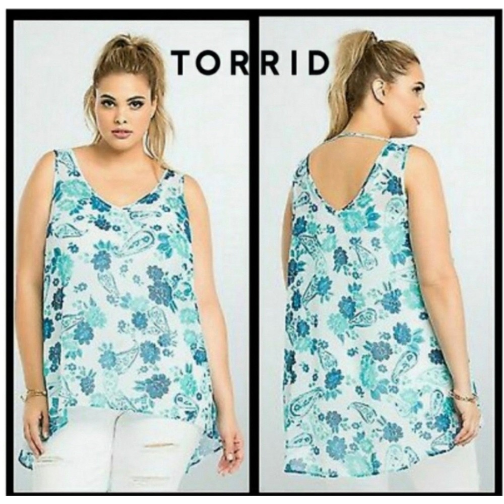 TORRID Blue Paisley Strap Neck Tank
